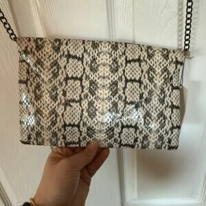 NWT a new day faux snake skin clutch with metal strap